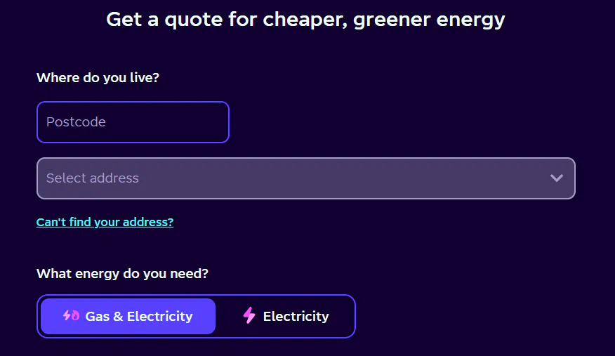 Enter your postcode and address in the Octopus Energy quote form