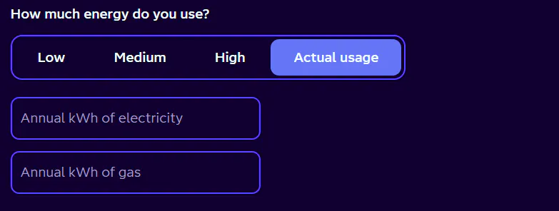 Enter annual electricity and gas usage in the Octopus Energy quote form