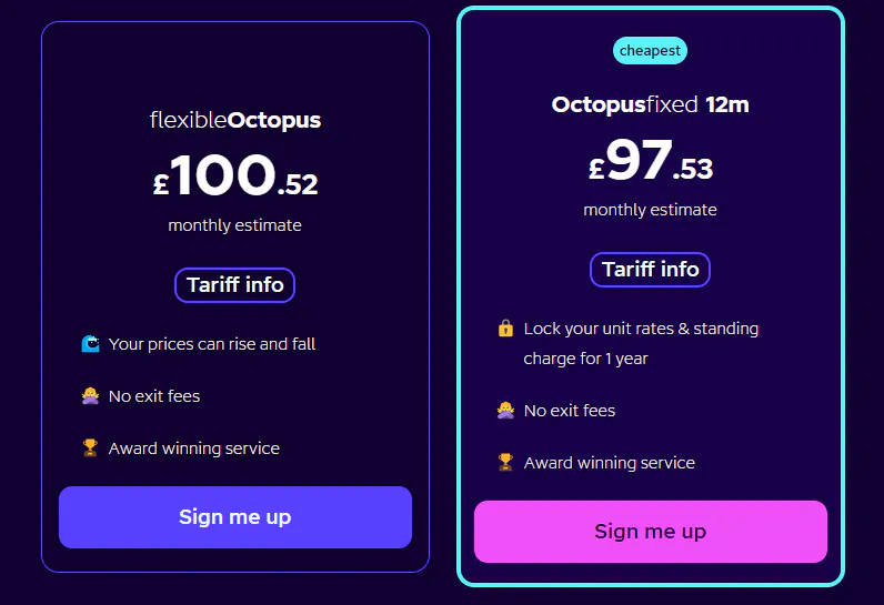 Compare Flexible Octopus and fixed tariff monthly estimates