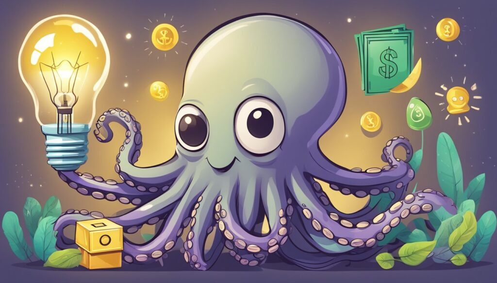 An octopus holding some money and a lightbulb, considering is it worth switching to Octopus Energy?